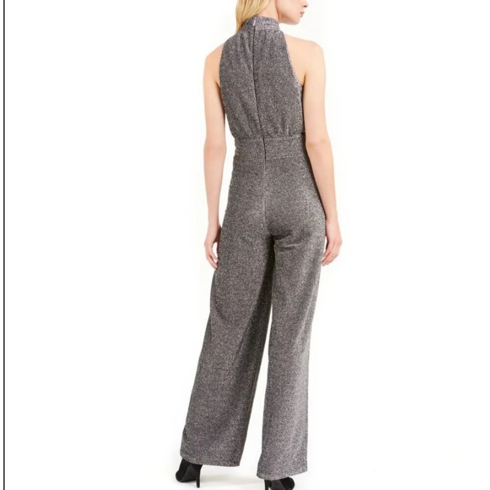 NWT Michael Kors Women’s Halter Neck Lurex Twist Jumpsuit Size XL Silver Gray - Picture 3 of 7